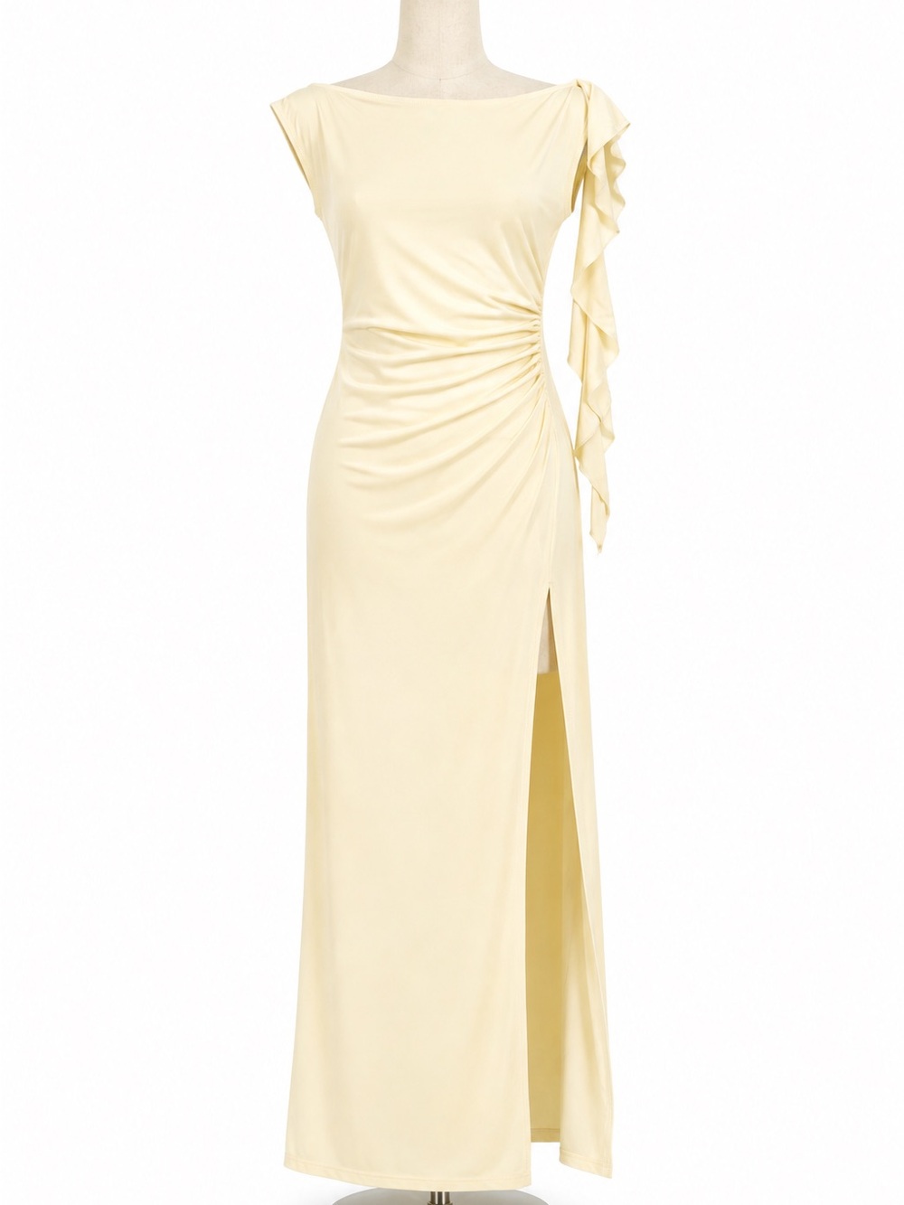 Peppermayo Pale Yellow One-Shoulder Ruffle Gown - Picture 1 of 4
